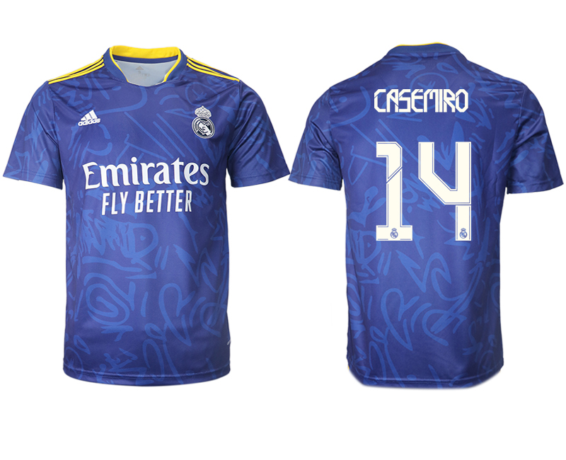 Men 2021-2022 Club Real Madrid away aaa version blue #14 Soccer Jersey->real madrid jersey->Soccer Club Jersey